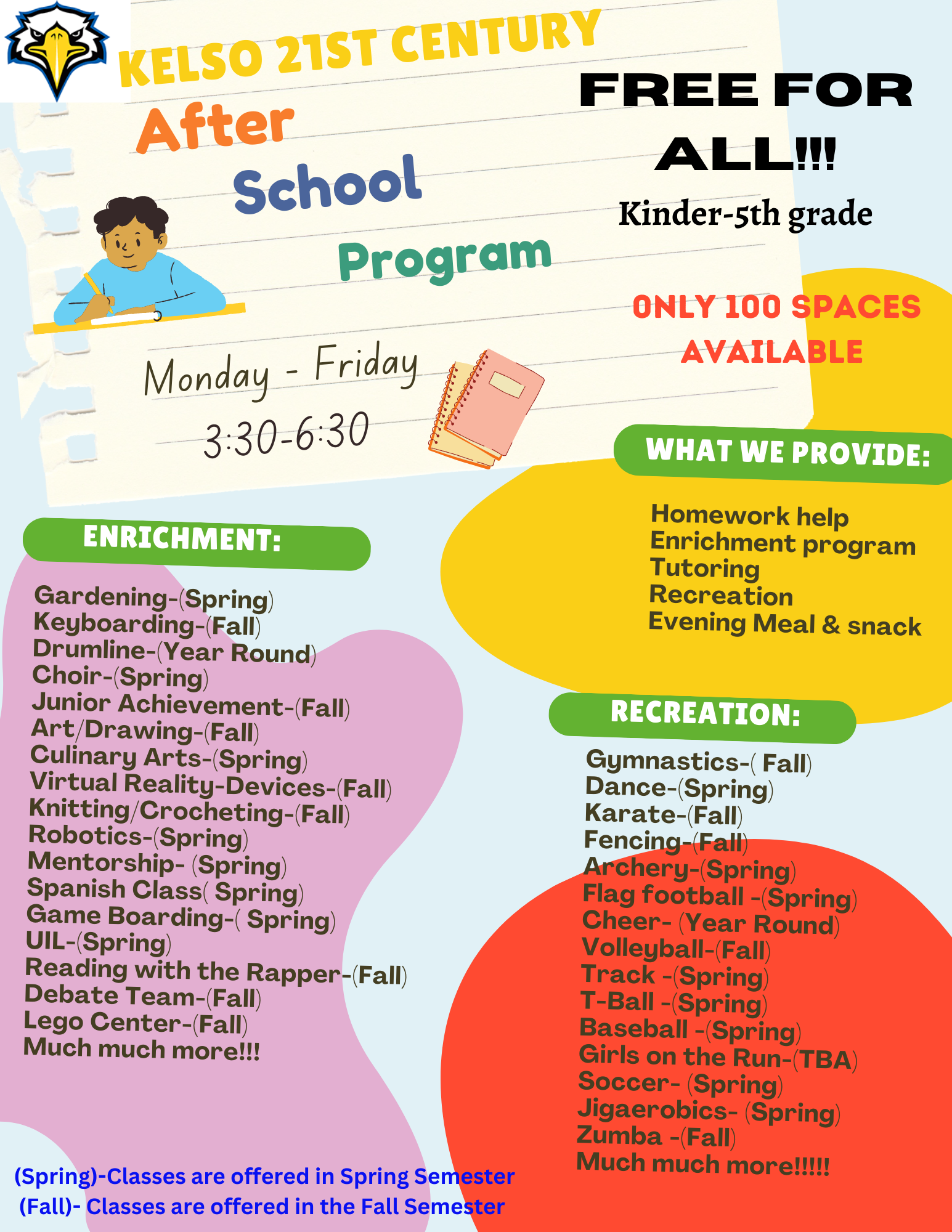  Free After-School Programming to Meet all the needs of our scholars!!!